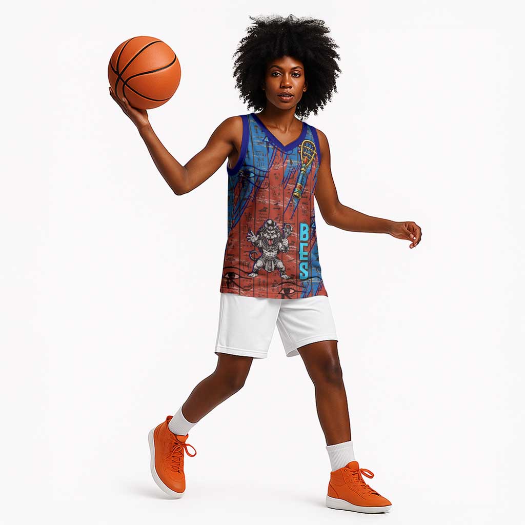 Bes Basketball Jersey Ancient Egyptian Hieroglyphs and Sacred Symbols Ancient Myth - Wonder Print Shop