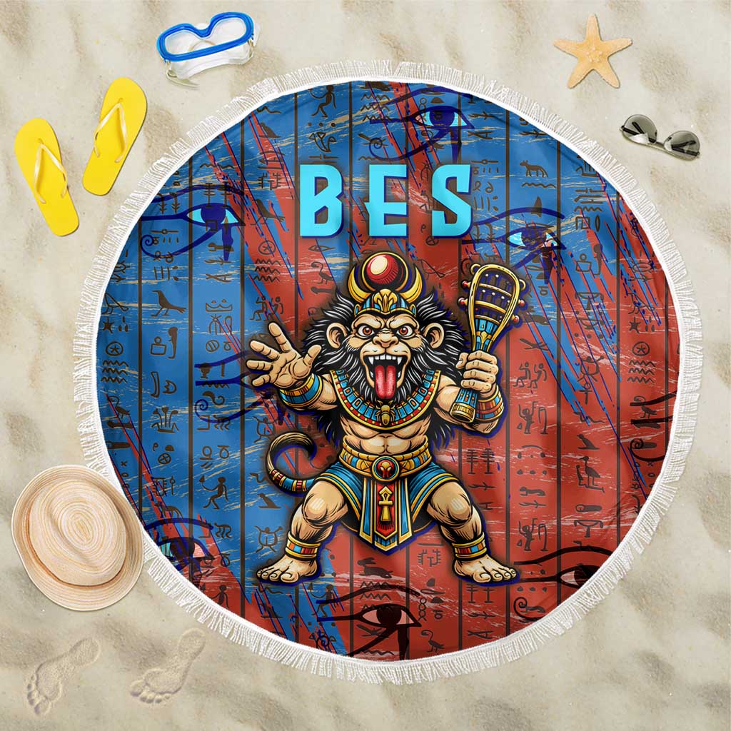 Bes Beach Blanket Ancient Egyptian Hieroglyphs and Sacred Symbols Ancient Myth - Wonder Print Shop