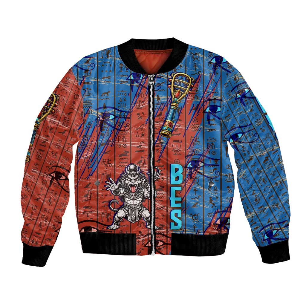 Bes Bomber Jacket Ancient Egyptian Hieroglyphs and Sacred Symbols Ancient Myth - Wonder Print Shop