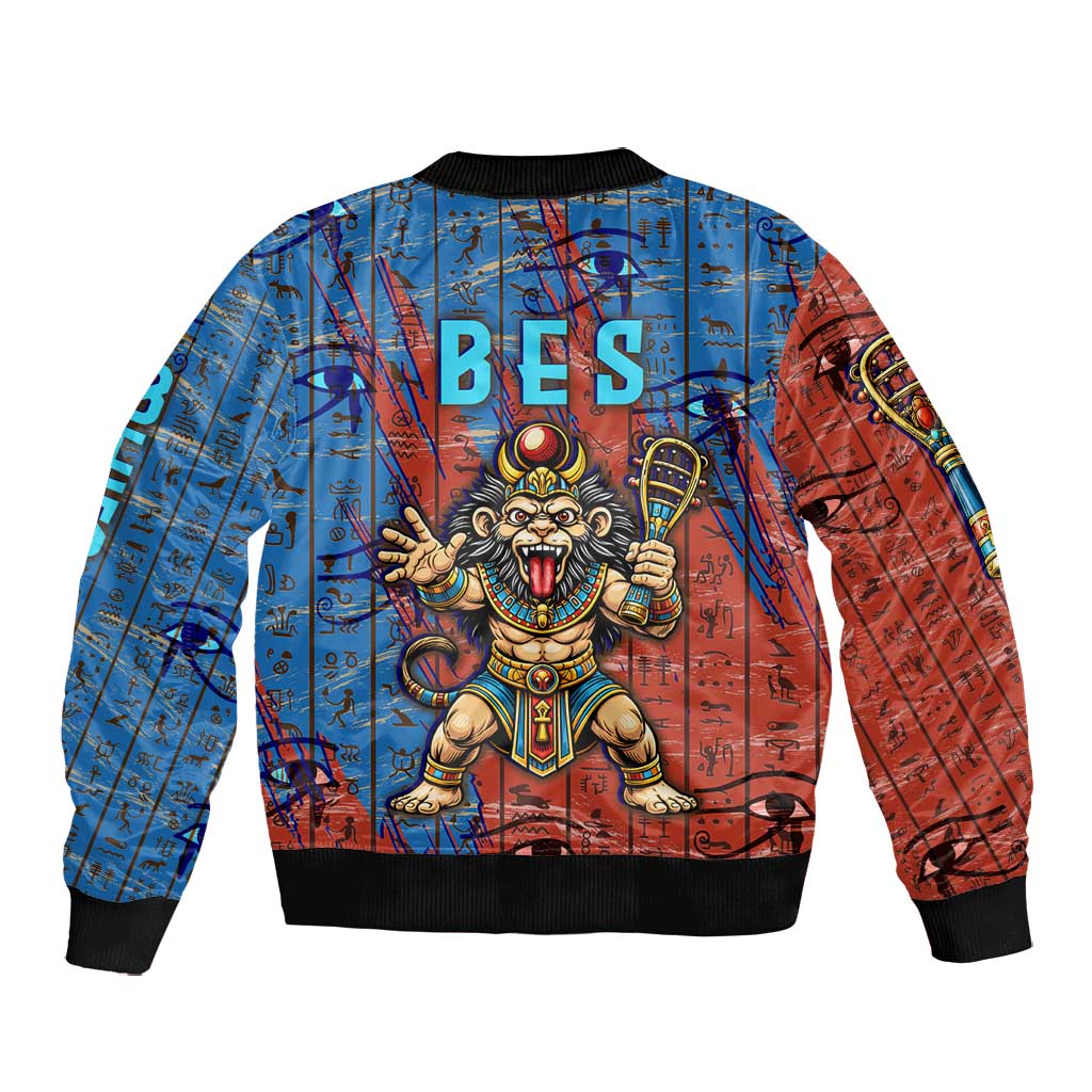 Bes Bomber Jacket Ancient Egyptian Hieroglyphs and Sacred Symbols Ancient Myth - Wonder Print Shop