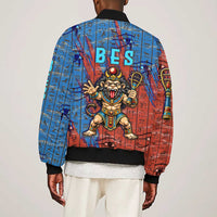 Bes Bomber Jacket Ancient Egyptian Hieroglyphs and Sacred Symbols Ancient Myth - Wonder Print Shop
