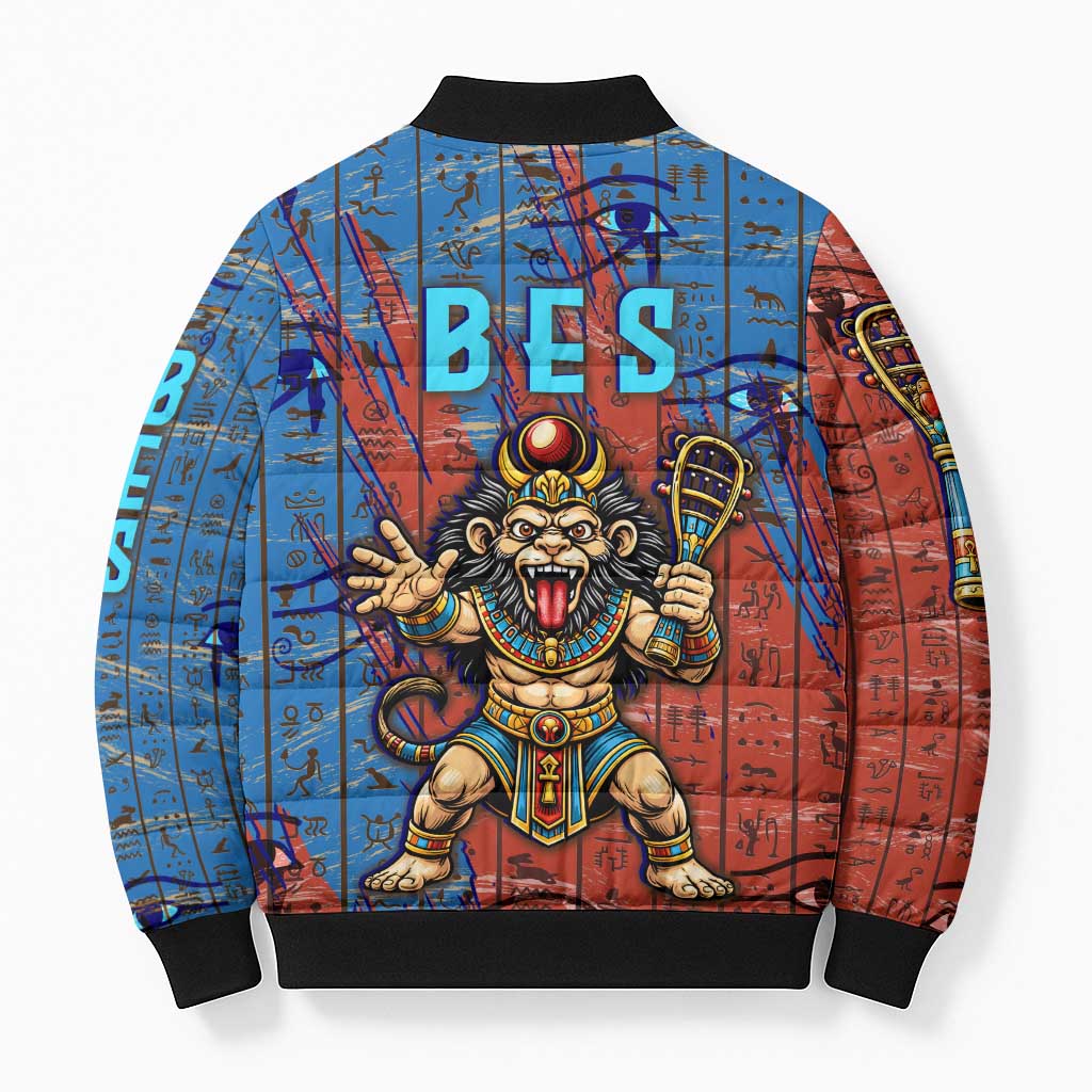 Bes Bomber Puffer Jacket Ancient Egyptian Hieroglyphs and Sacred Symbols Ancient Myth - Wonder Print Shop