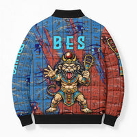 Bes Bomber Puffer Jacket Ancient Egyptian Hieroglyphs and Sacred Symbols Ancient Myth - Wonder Print Shop