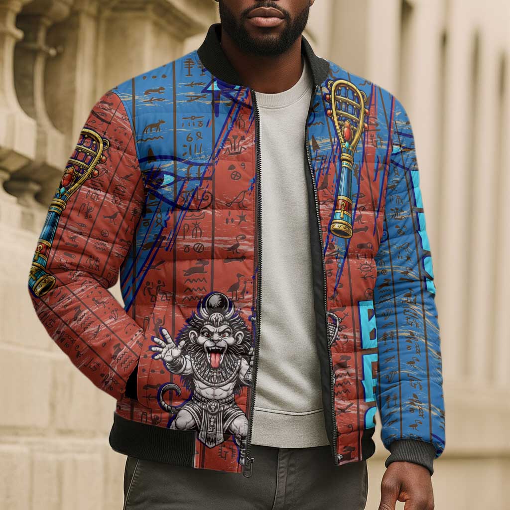 Bes Bomber Puffer Jacket Ancient Egyptian Hieroglyphs and Sacred Symbols Ancient Myth - Wonder Print Shop