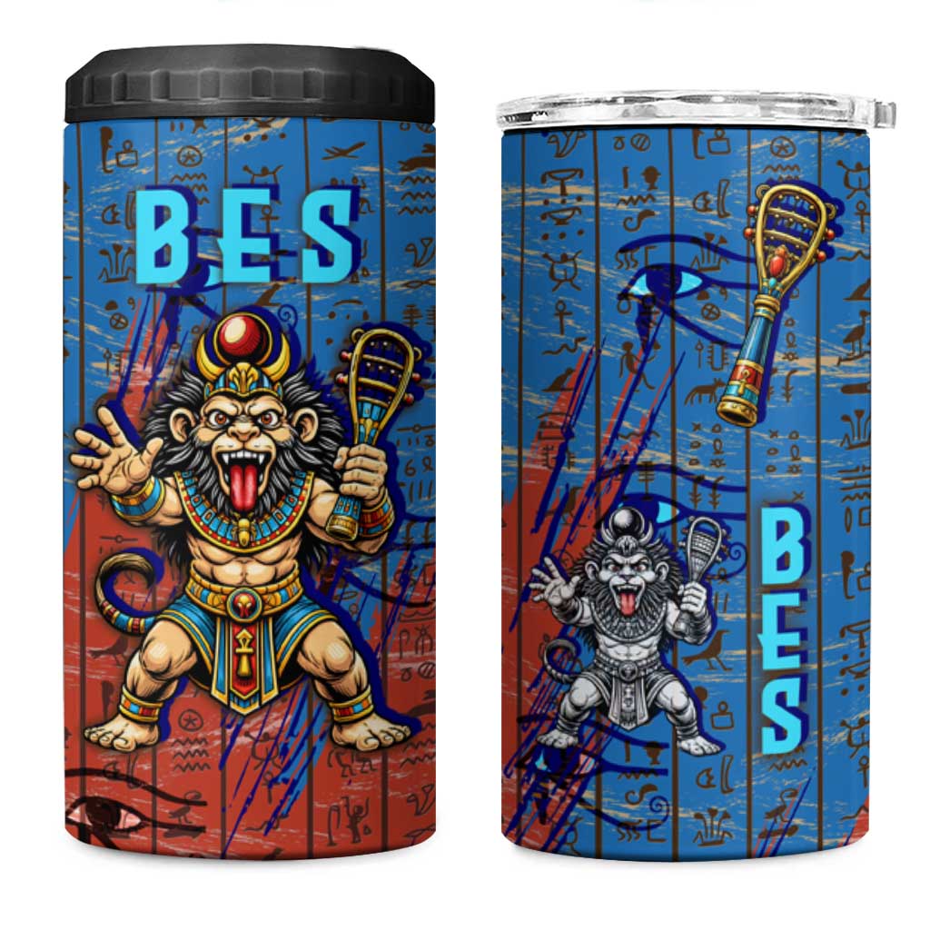 Bes 4 in 1 Can Cooler Tumbler Ancient Egyptian Hieroglyphs and Sacred Symbols Ancient Myth - Wonder Print Shop