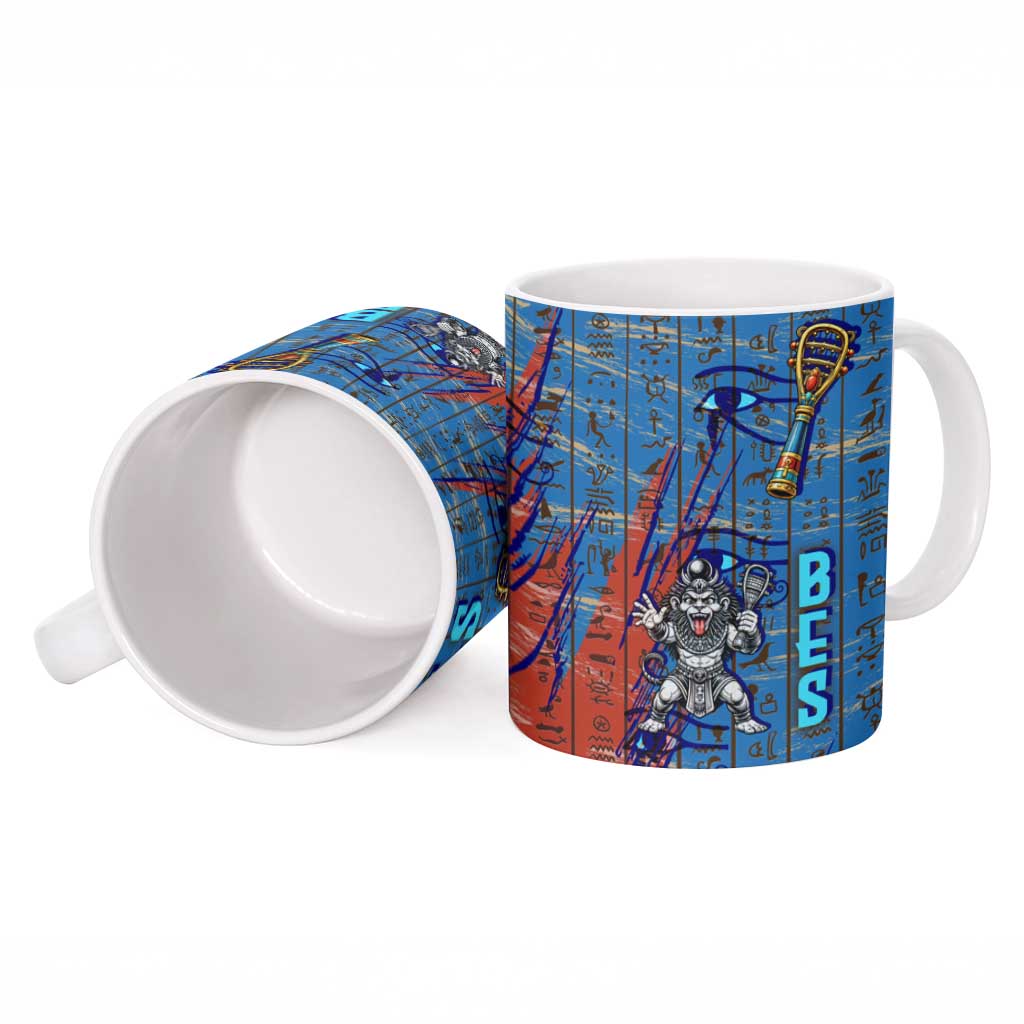 Bes Ceramic Mug Ancient Egyptian Hieroglyphs and Sacred Symbols Ancient Myth - Wonder Print Shop