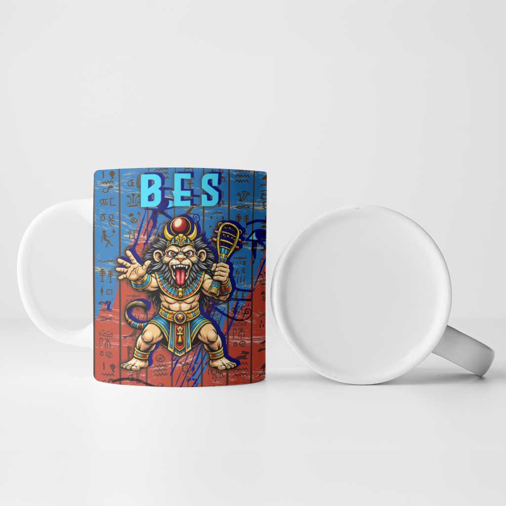 Bes Ceramic Mug Ancient Egyptian Hieroglyphs and Sacred Symbols Ancient Myth - Wonder Print Shop