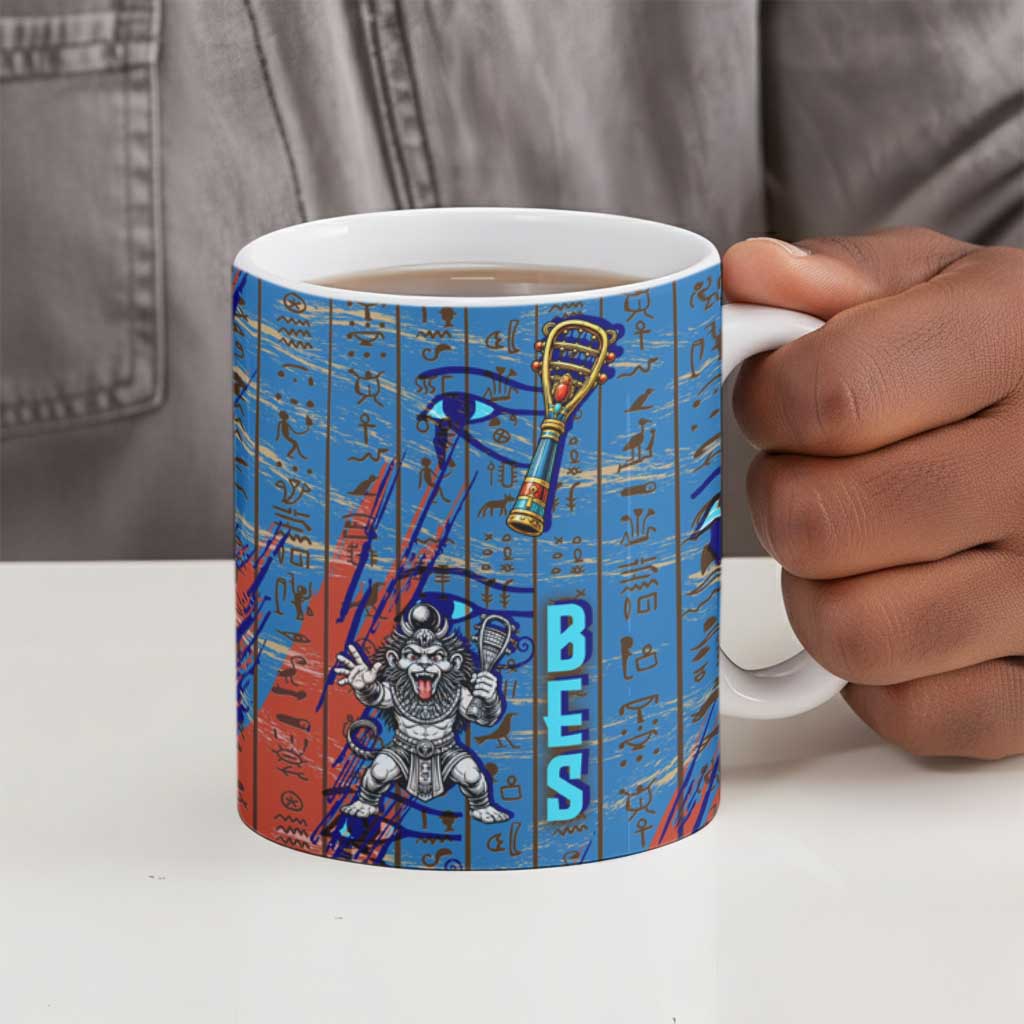 Bes Ceramic Mug Ancient Egyptian Hieroglyphs and Sacred Symbols Ancient Myth - Wonder Print Shop