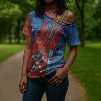 Bes Cross Shoulder Shirt Ancient Egyptian Hieroglyphs and Sacred Symbols Ancient Myth - Wonder Print Shop