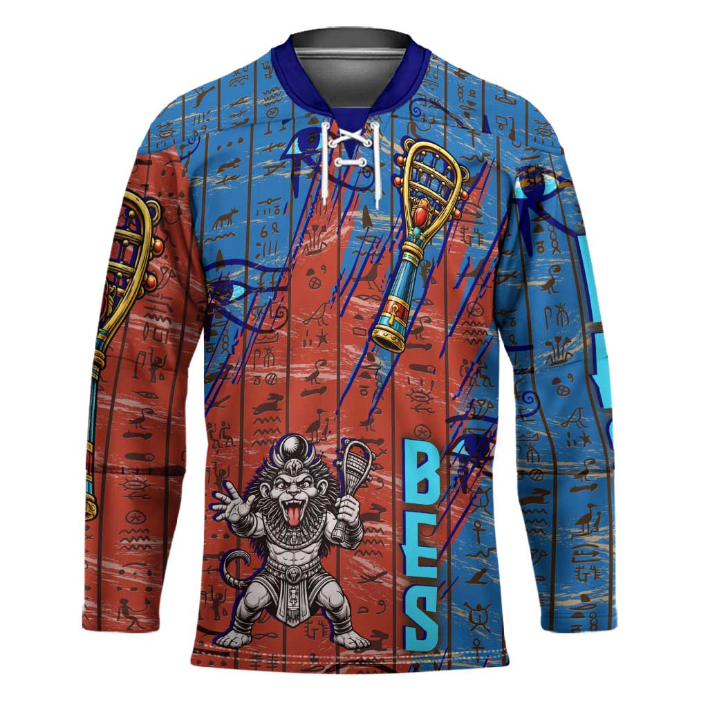 Bes Hockey Jersey Ancient Egyptian Hieroglyphs and Sacred Symbols Ancient Myth - Wonder Print Shop