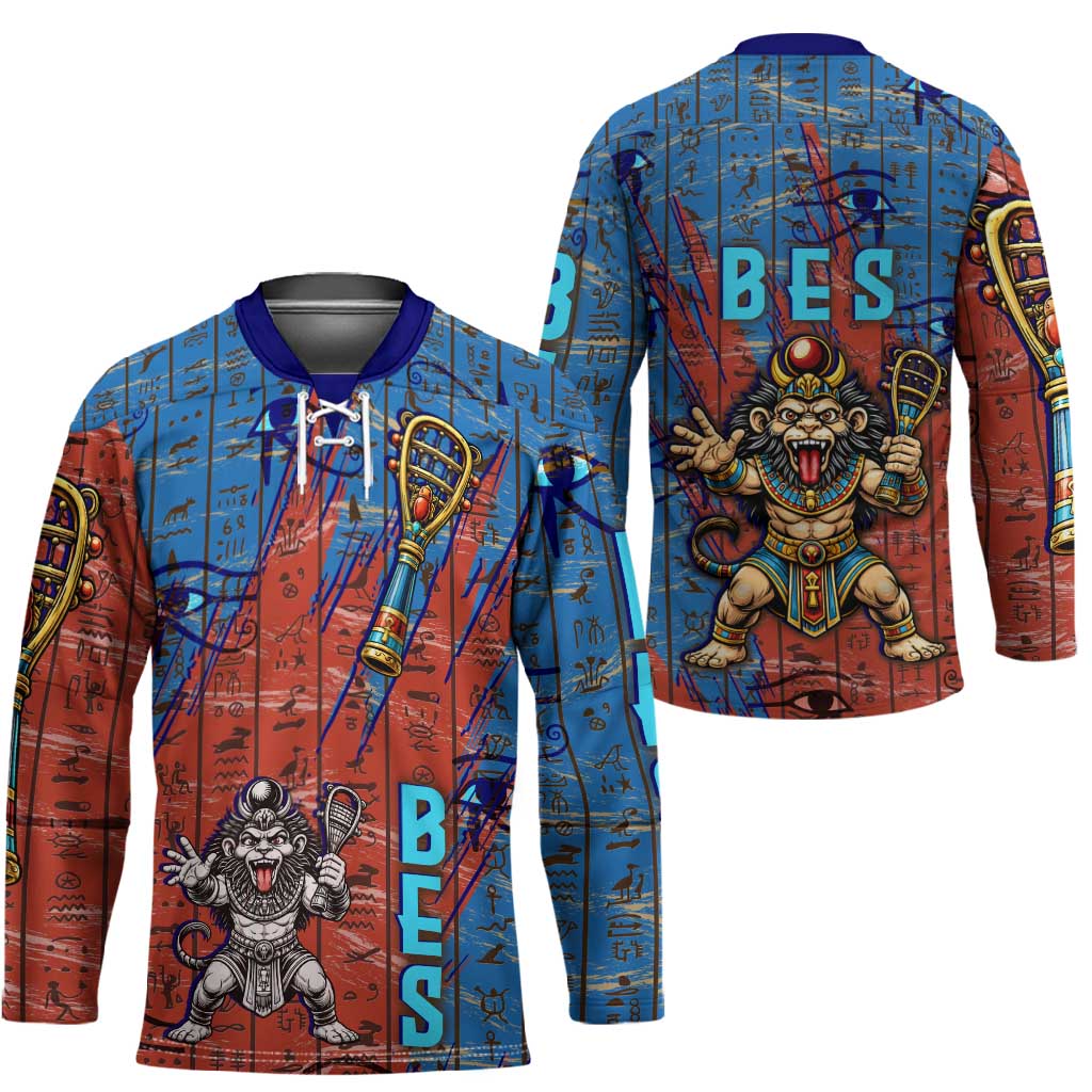 Bes Hockey Jersey Ancient Egyptian Hieroglyphs and Sacred Symbols Ancient Myth - Wonder Print Shop