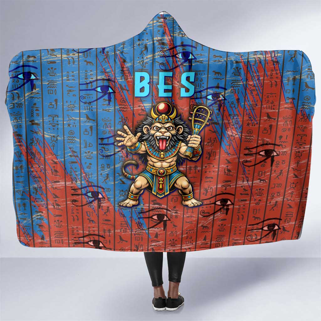 Bes Hooded Blanket Ancient Egyptian Hieroglyphs and Sacred Symbols Ancient Myth - Wonder Print Shop