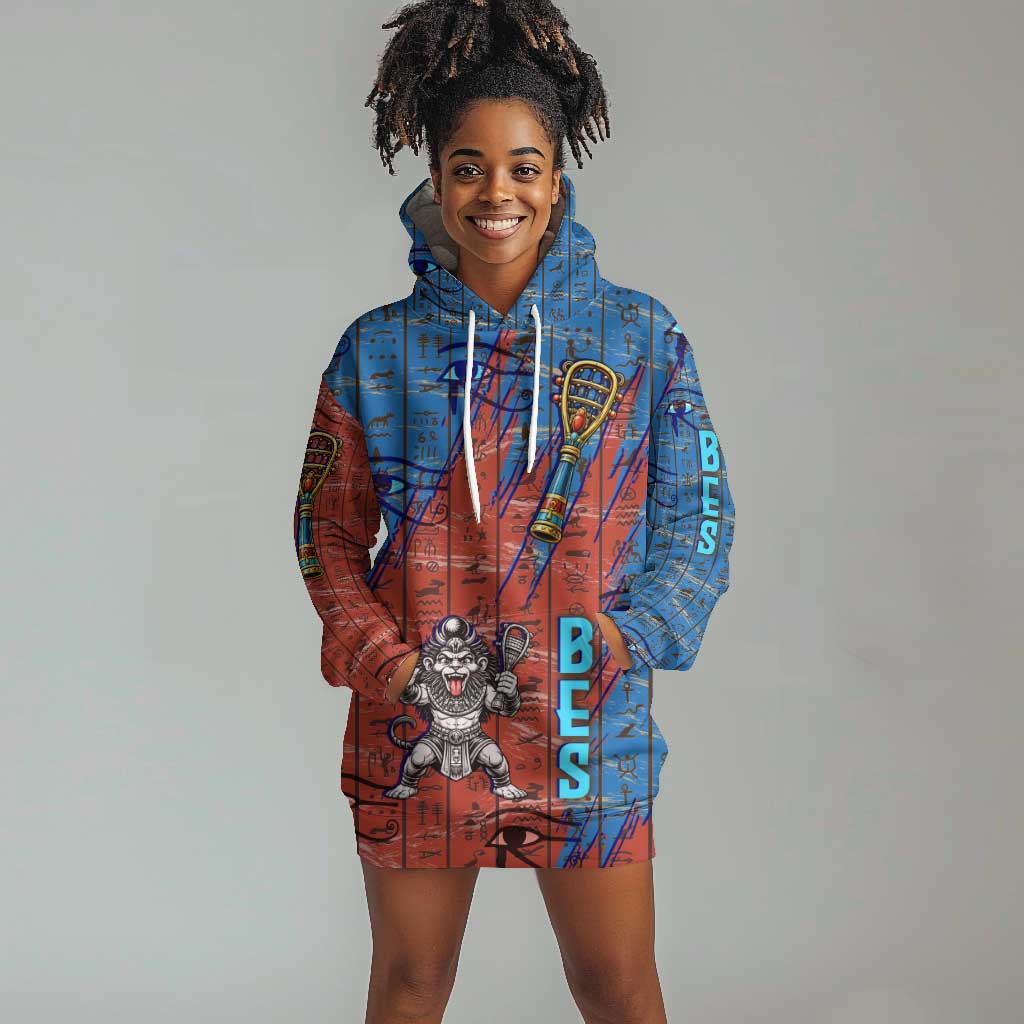 Bes Hoodie Dress Ancient Egyptian Hieroglyphs and Sacred Symbols Ancient Myth - Wonder Print Shop