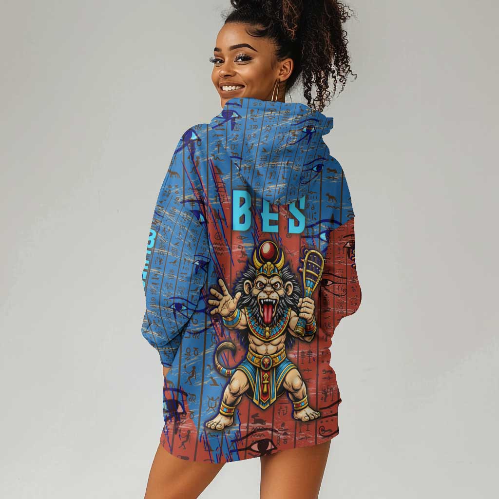 Bes Hoodie Dress Ancient Egyptian Hieroglyphs and Sacred Symbols Ancient Myth - Wonder Print Shop