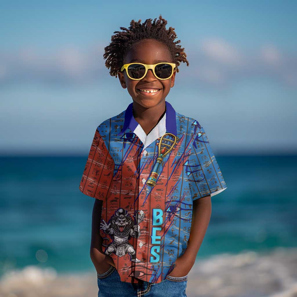 Bes Kid Hawaiian Shirt Ancient Egyptian Hieroglyphs and Sacred Symbols Ancient Myth - Wonder Print Shop