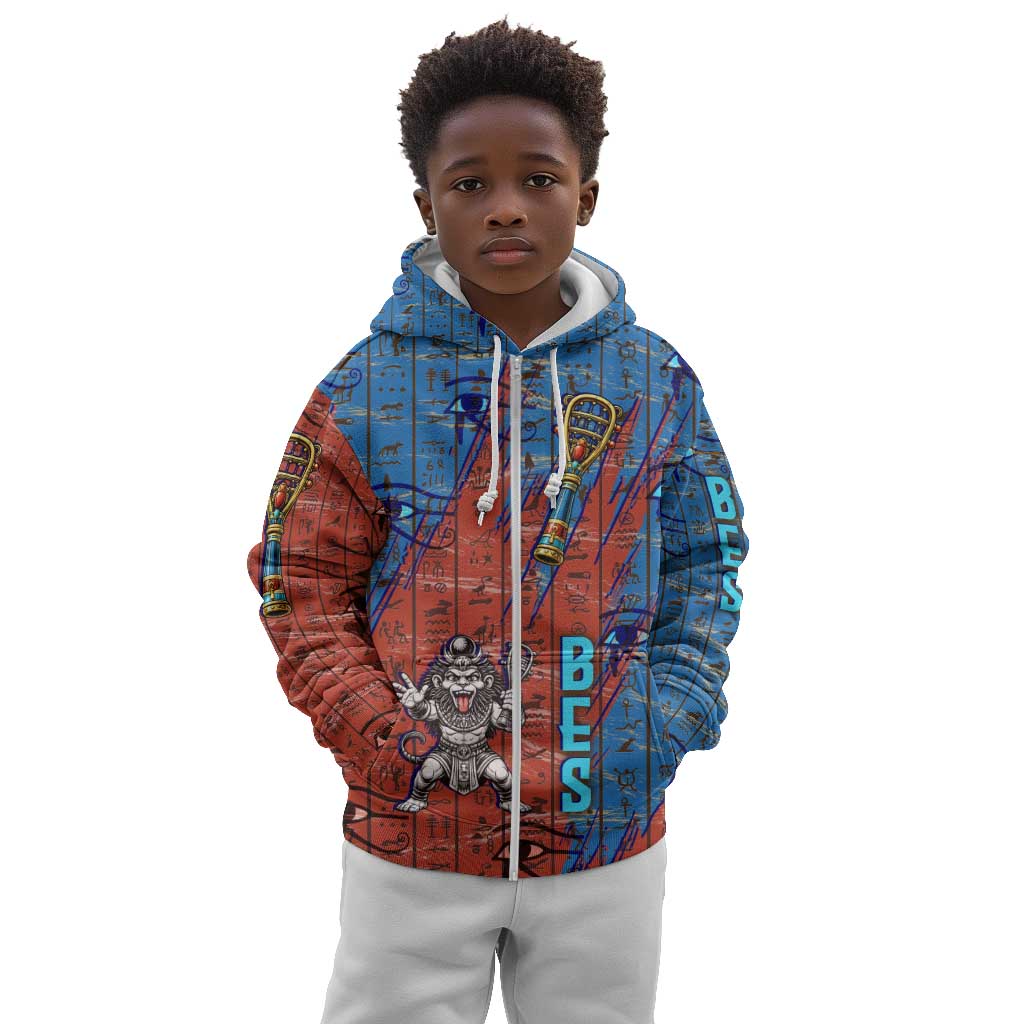 Bes Kid Hoodie Ancient Egyptian Hieroglyphs and Sacred Symbols Ancient Myth - Wonder Print Shop