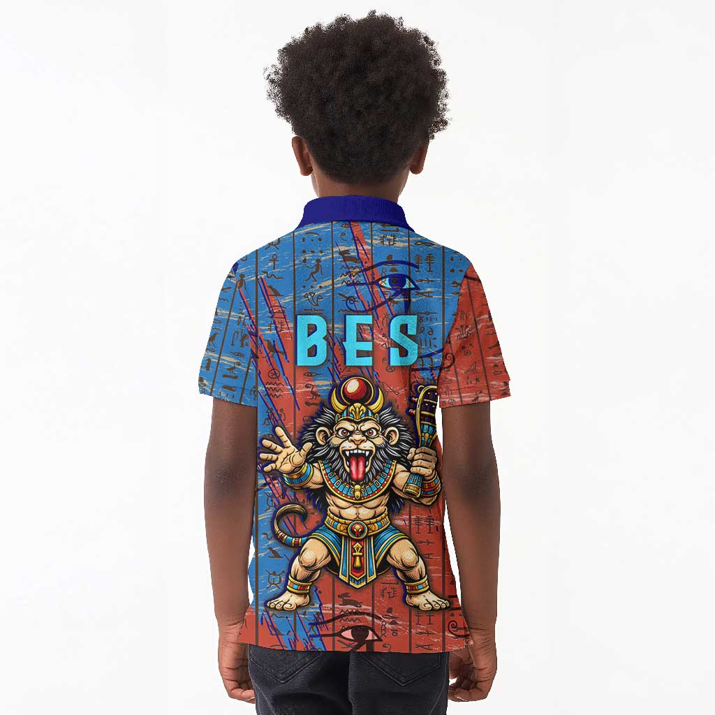Bes Kid Polo Shirt Ancient Egyptian Hieroglyphs and Sacred Symbols Ancient Myth - Wonder Print Shop