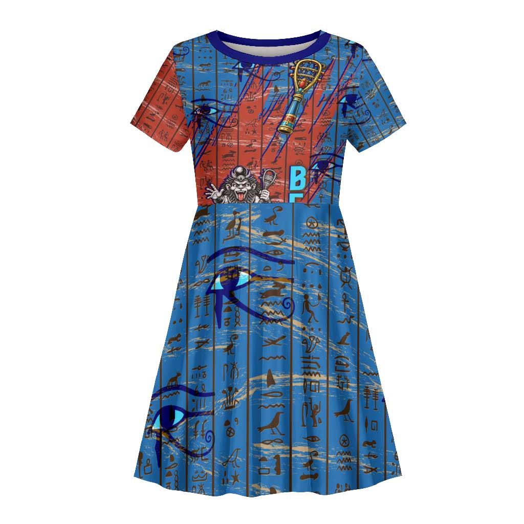 Bes Kid Short Sleeve Dress Ancient Egyptian Hieroglyphs and Sacred Symbols Ancient Myth - Wonder Print Shop