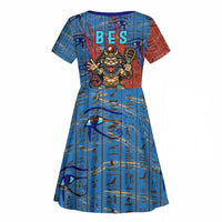 Bes Kid Short Sleeve Dress Ancient Egyptian Hieroglyphs and Sacred Symbols Ancient Myth - Wonder Print Shop