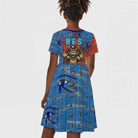 Bes Kid Short Sleeve Dress Ancient Egyptian Hieroglyphs and Sacred Symbols Ancient Myth - Wonder Print Shop