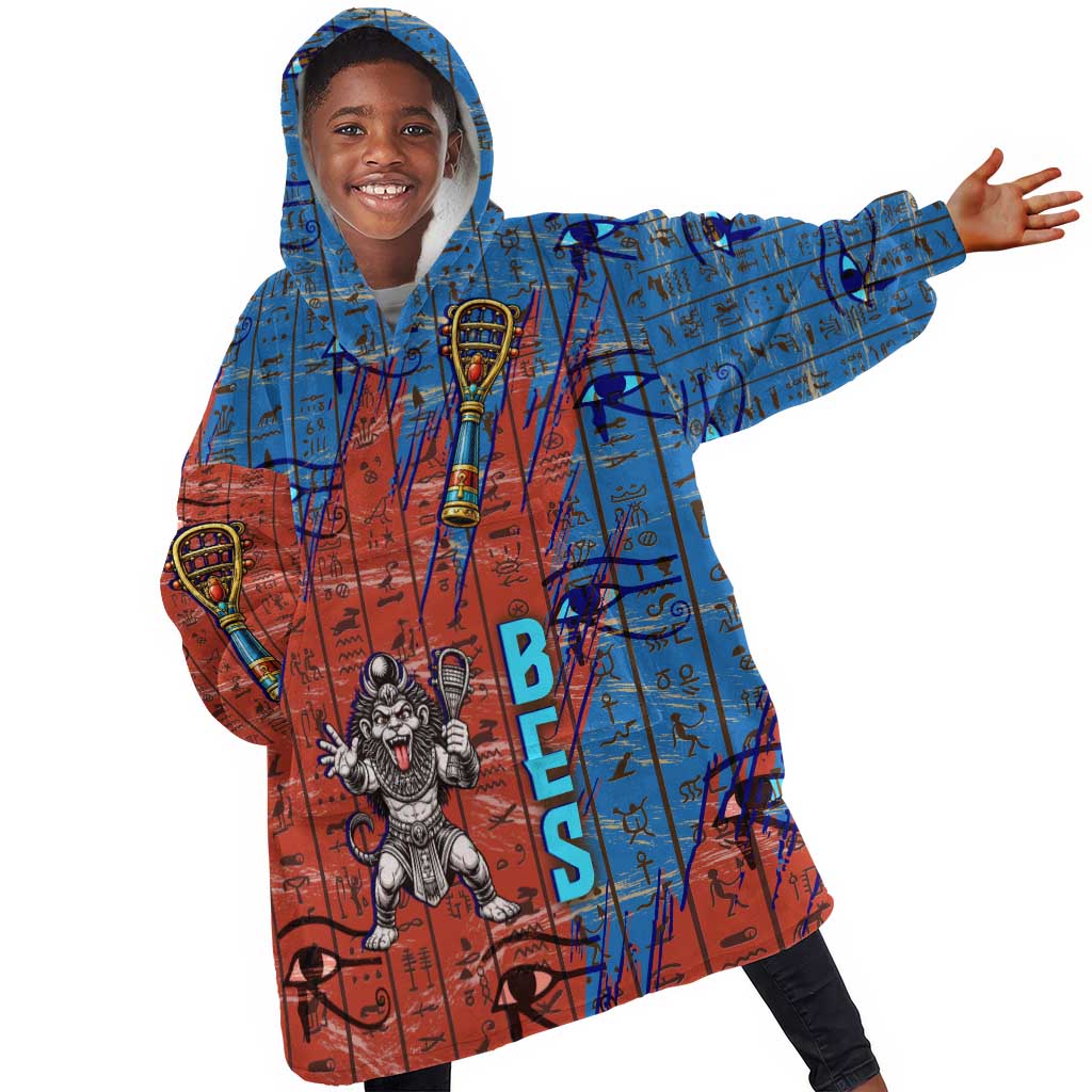 Bes Kid Wearable Blanket Hoodie Ancient Egyptian Hieroglyphs and Sacred Symbols Ancient Myth - Wonder Print Shop
