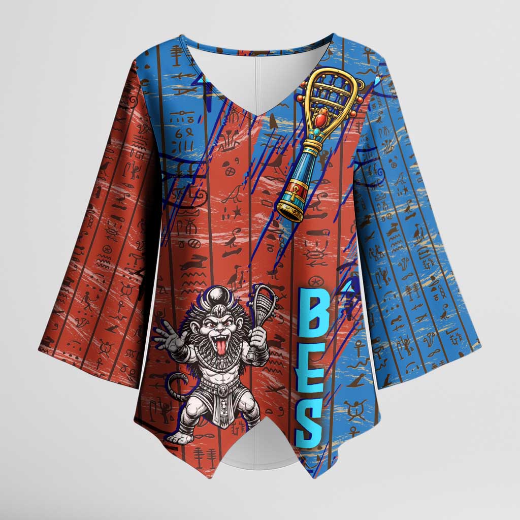 Bes Kimono Sleeve Blouse Ancient Egyptian Hieroglyphs and Sacred Symbols Ancient Myth - Wonder Print Shop