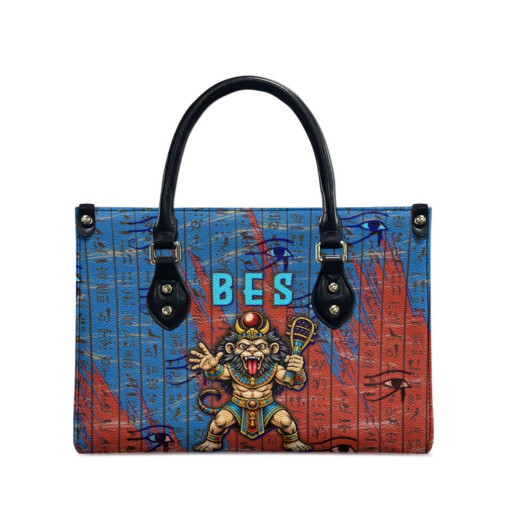 Bes Leather Bag Ancient Egyptian Hieroglyphs and Sacred Symbols Ancient Myth - Wonder Print Shop