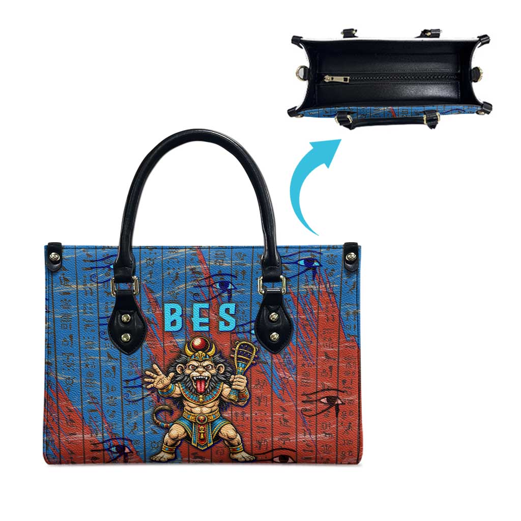 Bes Leather Bag Ancient Egyptian Hieroglyphs and Sacred Symbols Ancient Myth - Wonder Print Shop