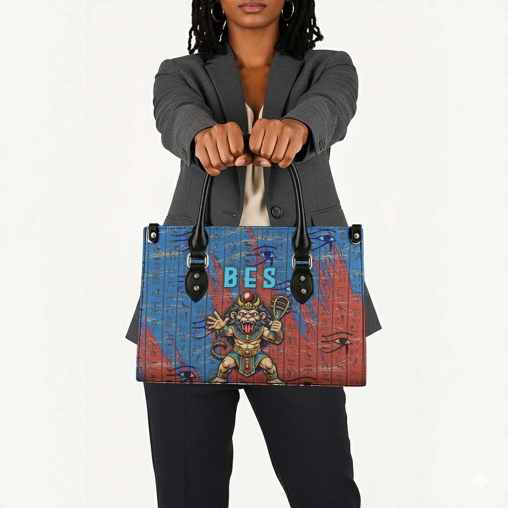 Bes Leather Bag Ancient Egyptian Hieroglyphs and Sacred Symbols Ancient Myth - Wonder Print Shop