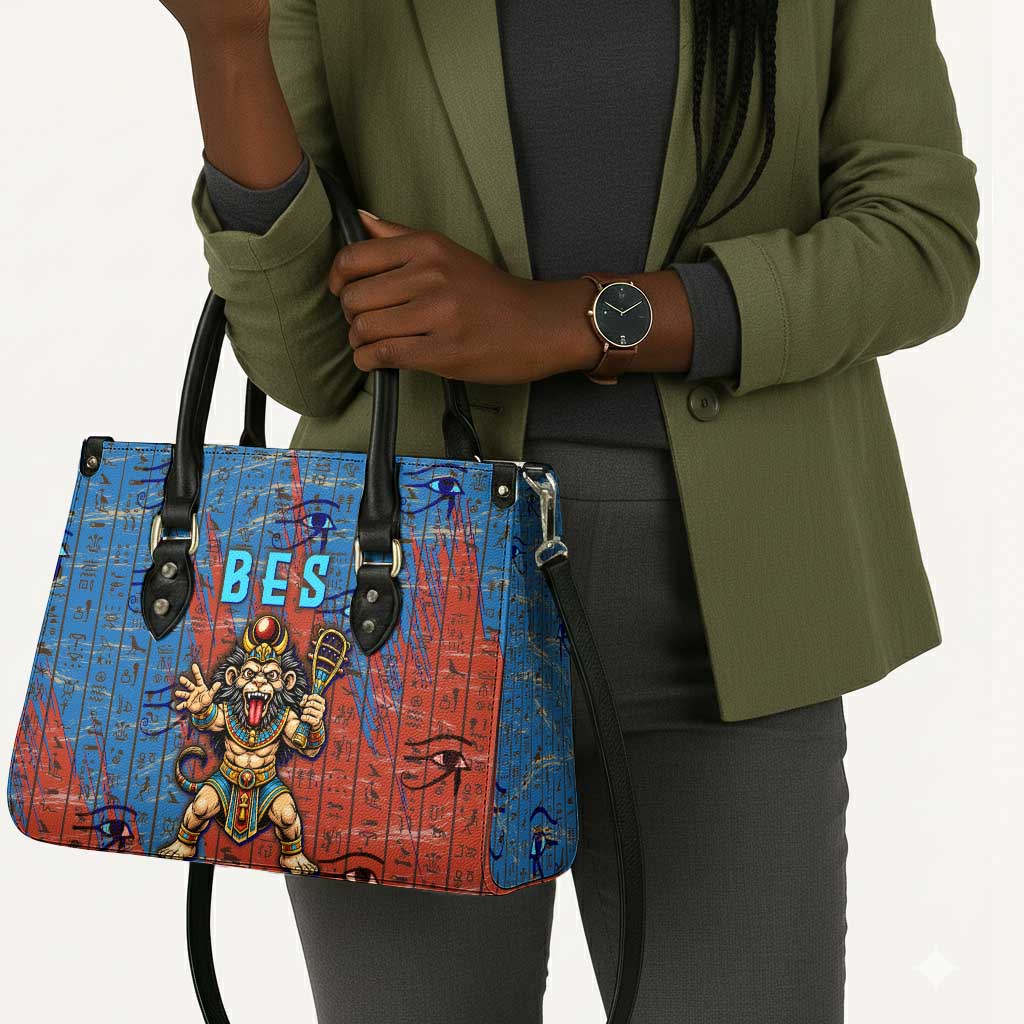 Bes Leather Bag Ancient Egyptian Hieroglyphs and Sacred Symbols Ancient Myth - Wonder Print Shop