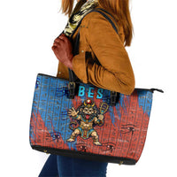 Bes Leather Tote Bag Ancient Egyptian Hieroglyphs and Sacred Symbols Ancient Myth - Wonder Print Shop