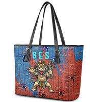 Bes Leather Tote Bag Ancient Egyptian Hieroglyphs and Sacred Symbols Ancient Myth - Wonder Print Shop