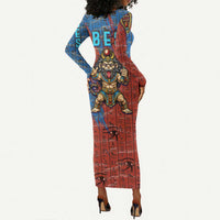 Bes Long Sleeve Bodycon Dress Ancient Egyptian Hieroglyphs and Sacred Symbols Ancient Myth - Wonder Print Shop