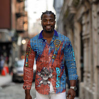 Bes Long Sleeve Button Shirt Ancient Egyptian Hieroglyphs and Sacred Symbols Ancient Myth - Wonder Print Shop