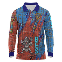 Bes Long Sleeve Polo Shirt Ancient Egyptian Hieroglyphs and Sacred Symbols Ancient Myth - Wonder Print Shop