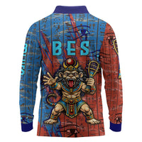 Bes Long Sleeve Polo Shirt Ancient Egyptian Hieroglyphs and Sacred Symbols Ancient Myth - Wonder Print Shop