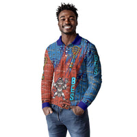 Bes Long Sleeve Polo Shirt Ancient Egyptian Hieroglyphs and Sacred Symbols Ancient Myth - Wonder Print Shop