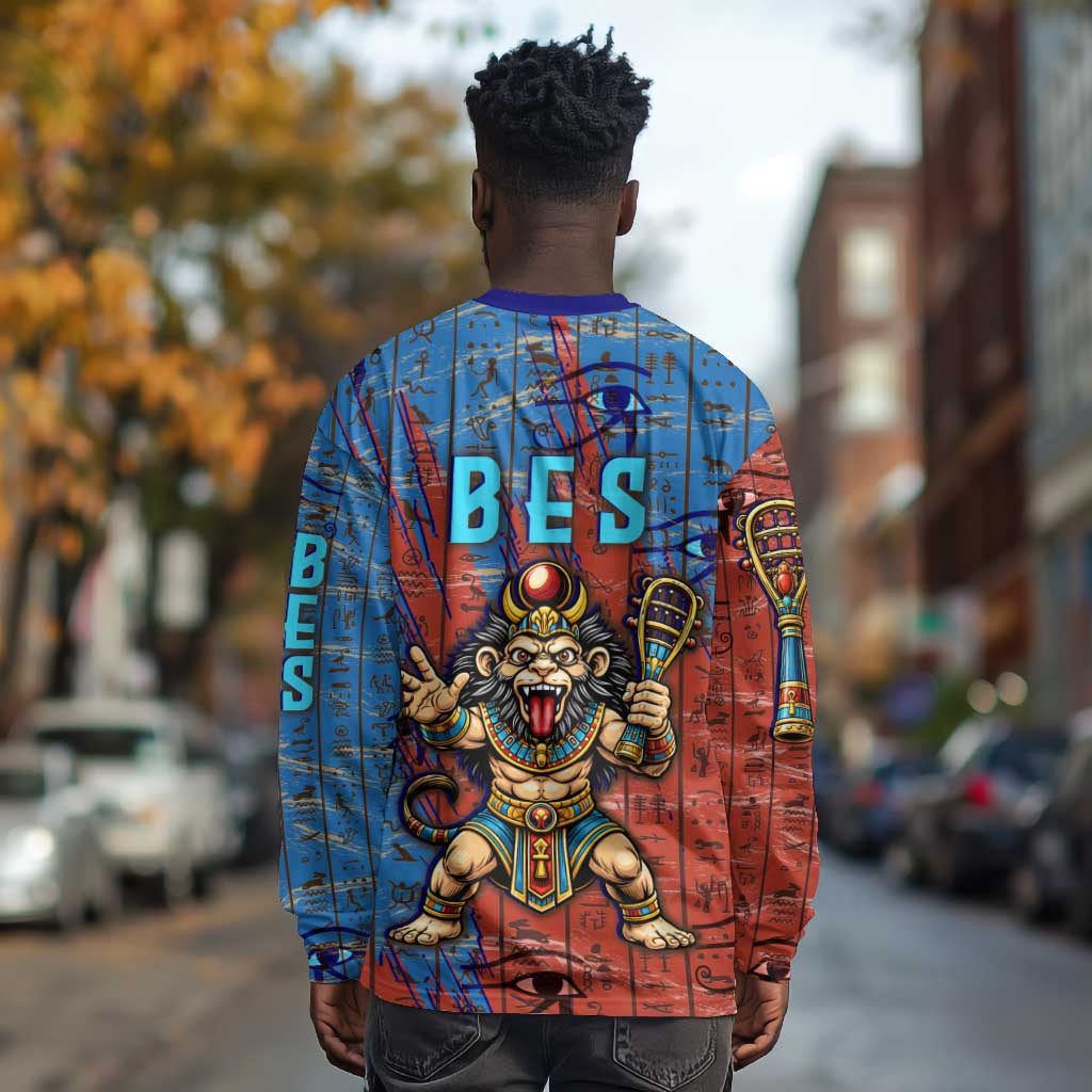 Bes Long Sleeve Shirt Ancient Egyptian Hieroglyphs and Sacred Symbols Ancient Myth - Wonder Print Shop