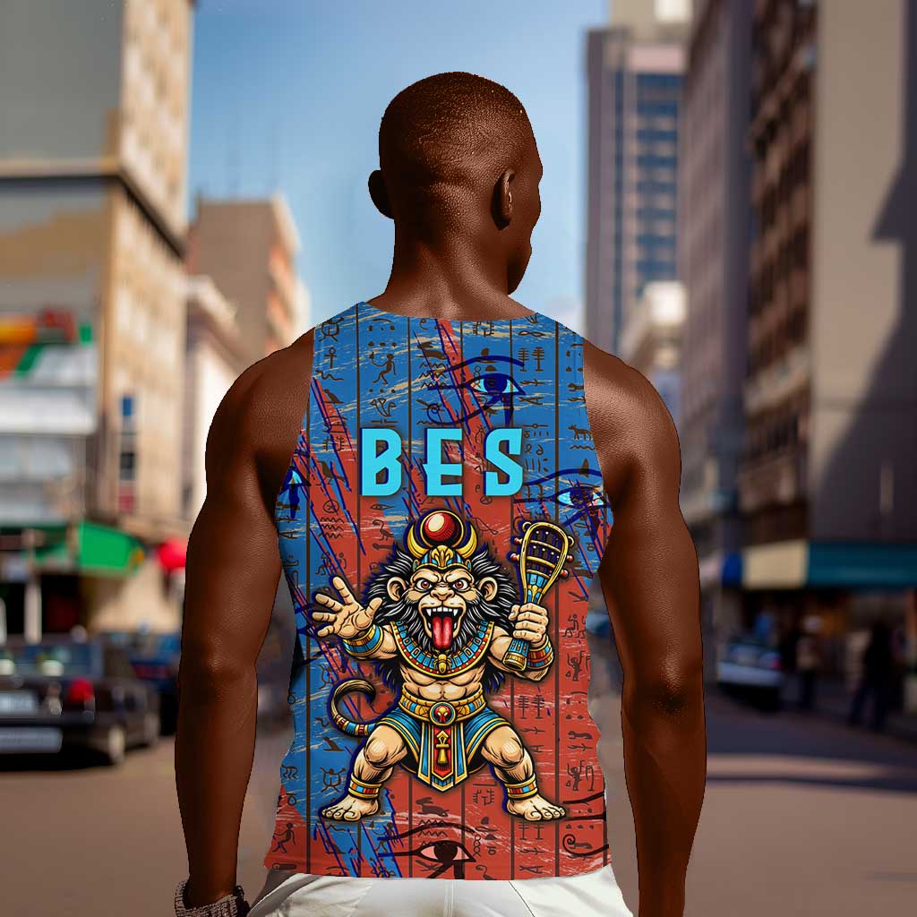 Bes Men Tank Top Ancient Egyptian Hieroglyphs and Sacred Symbols Ancient Myth - Wonder Print Shop