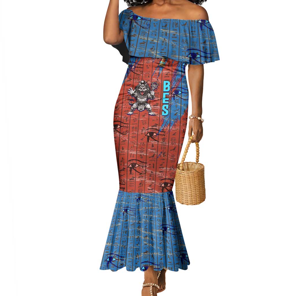 Bes Mermaid Dress Ancient Egyptian Hieroglyphs and Sacred Symbols Ancient Myth - Wonder Print Shop