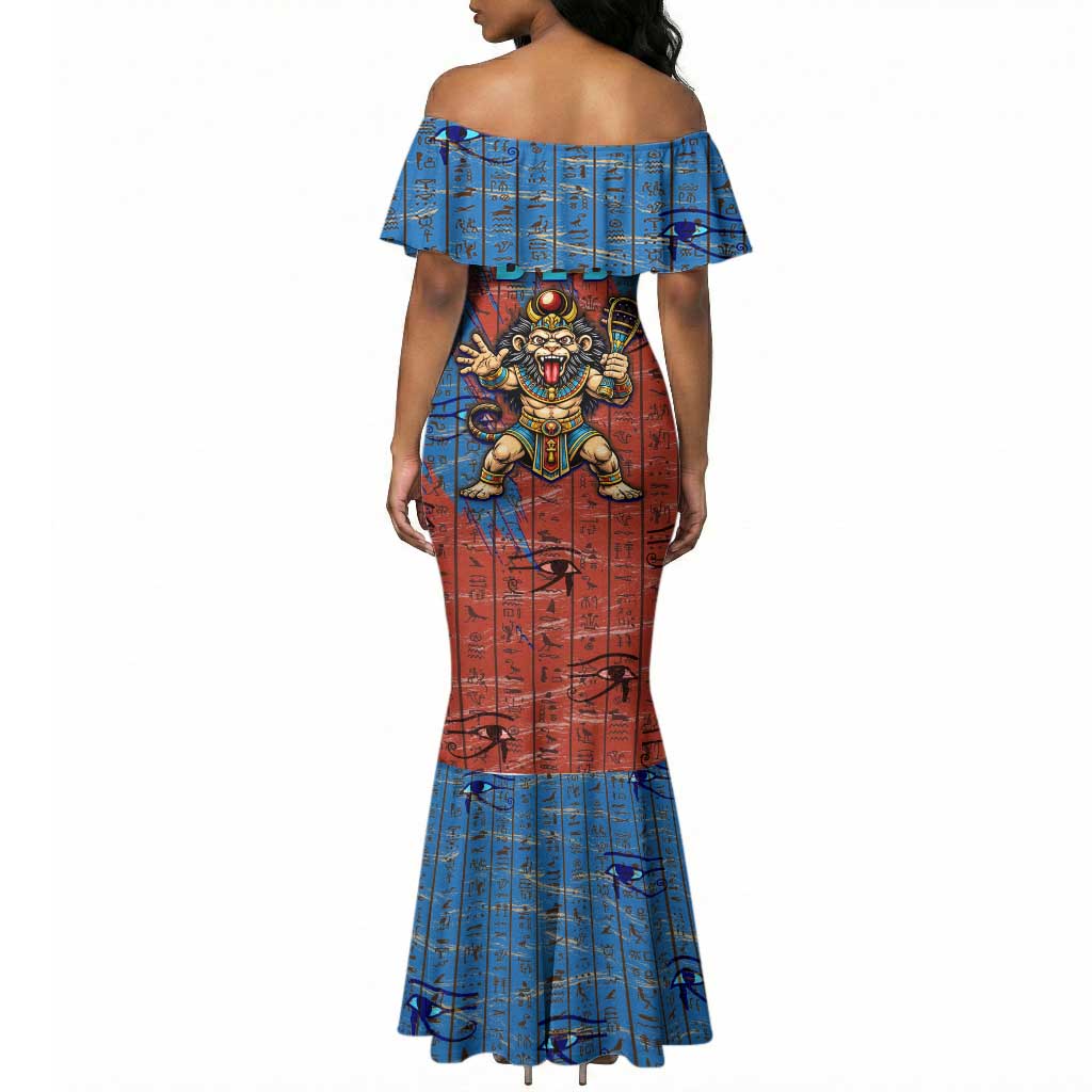 Bes Mermaid Dress Ancient Egyptian Hieroglyphs and Sacred Symbols Ancient Myth - Wonder Print Shop