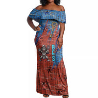 Bes Off Shoulder Maxi Dress Ancient Egyptian Hieroglyphs and Sacred Symbols Ancient Myth - Wonder Print Shop