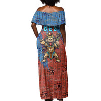 Bes Off Shoulder Maxi Dress Ancient Egyptian Hieroglyphs and Sacred Symbols Ancient Myth - Wonder Print Shop