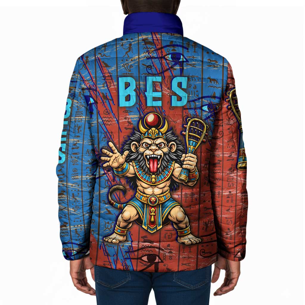 Bes Padded Jacket Ancient Egyptian Hieroglyphs and Sacred Symbols Ancient Myth - Wonder Print Shop
