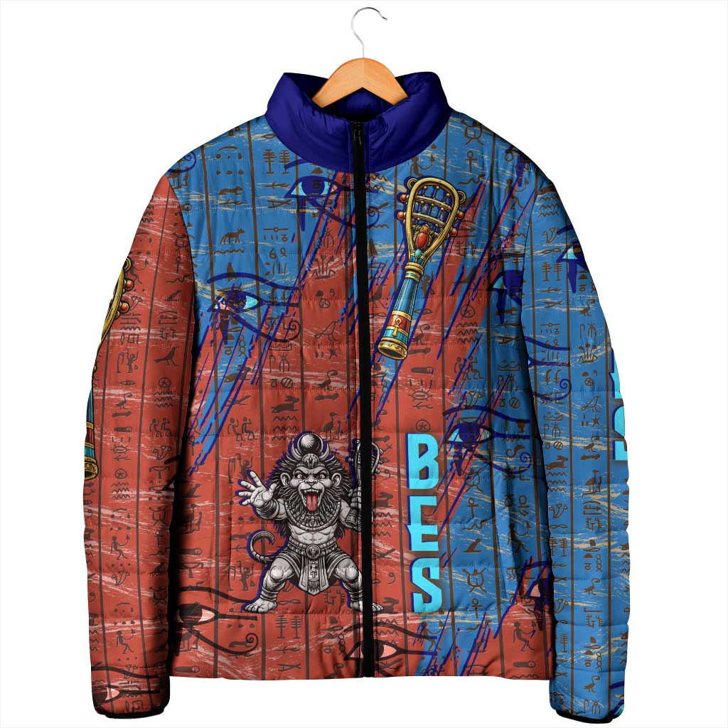 Bes Padded Jacket Ancient Egyptian Hieroglyphs and Sacred Symbols Ancient Myth - Wonder Print Shop