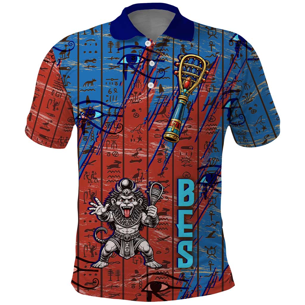 Bes Polo Shirt Ancient Egyptian Hieroglyphs and Sacred Symbols Ancient Myth - Wonder Print Shop