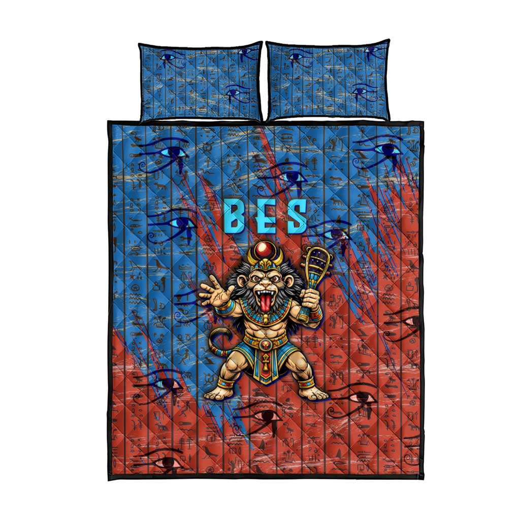 Bes Quilt Bed Set Ancient Egyptian Hieroglyphs and Sacred Symbols Ancient Myth - Wonder Print Shop
