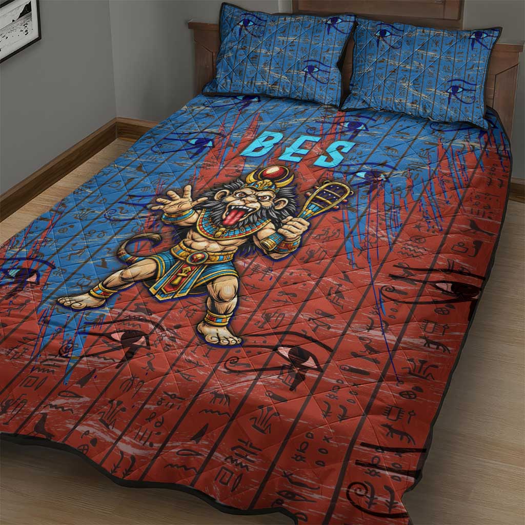 Bes Quilt Bed Set Ancient Egyptian Hieroglyphs and Sacred Symbols Ancient Myth - Wonder Print Shop
