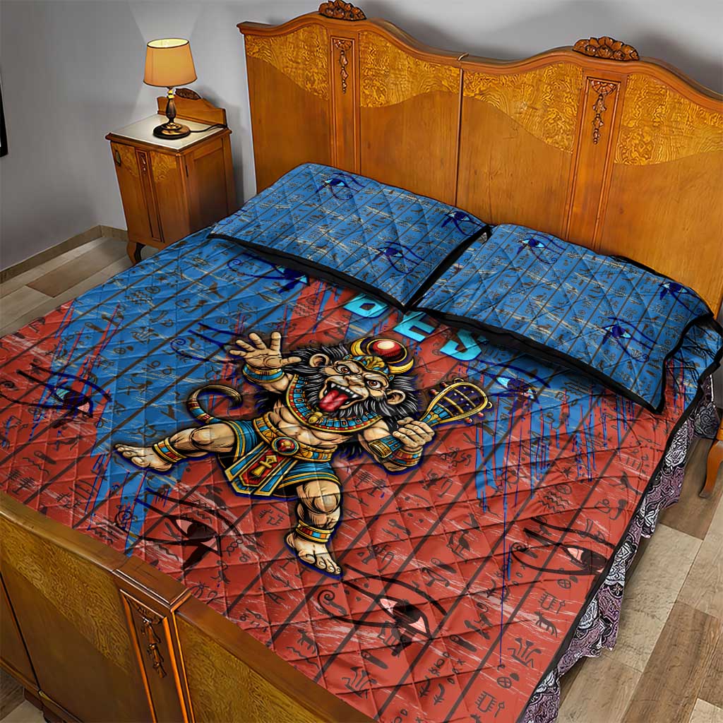 Bes Quilt Bed Set Ancient Egyptian Hieroglyphs and Sacred Symbols Ancient Myth - Wonder Print Shop