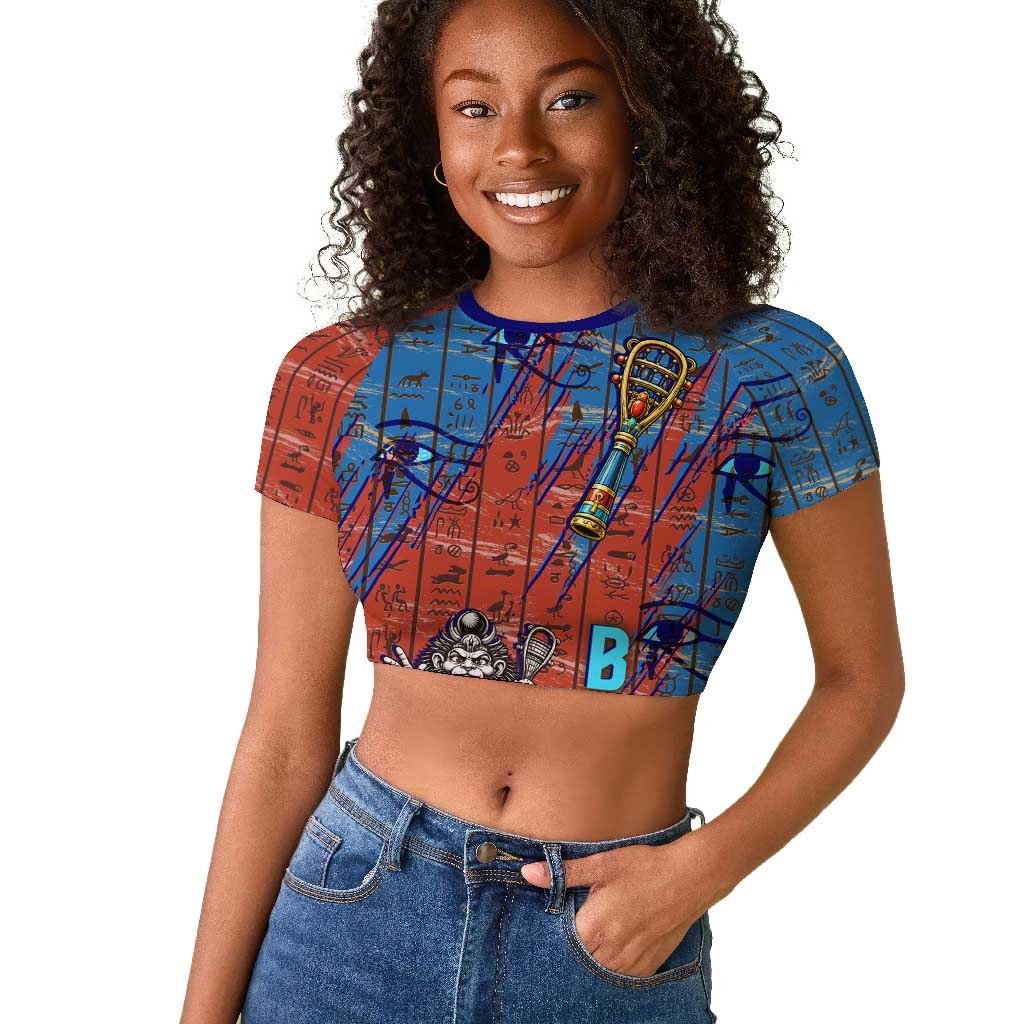 Bes Raglan Cropped T shirt Ancient Egyptian Hieroglyphs and Sacred Symbols Ancient Myth - Wonder Print Shop